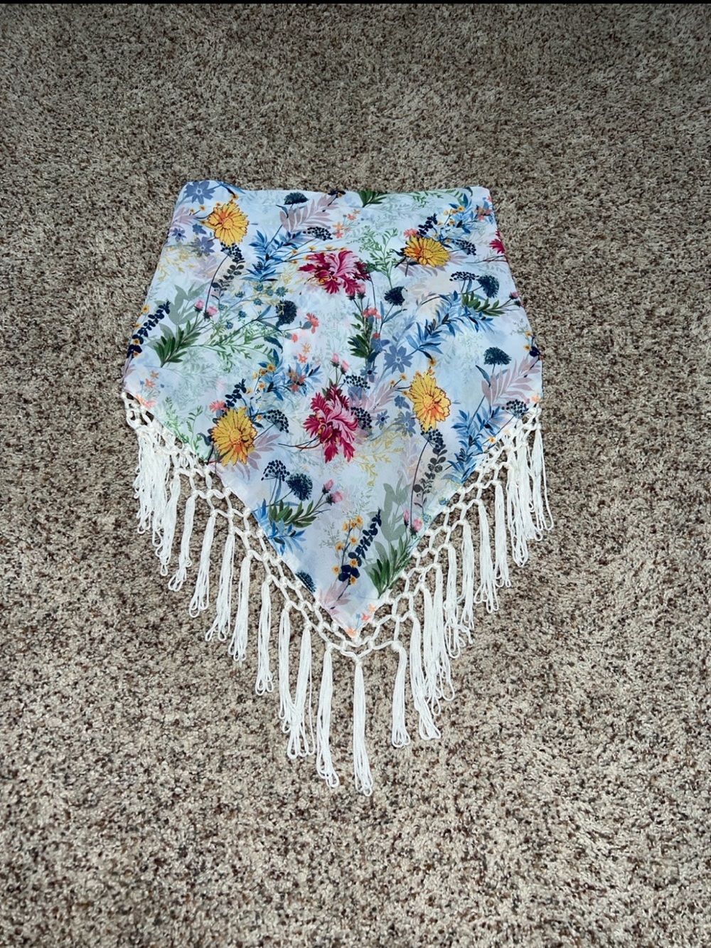 Multicolor Floral Fringe Infinity Scarf Boho Lightweight